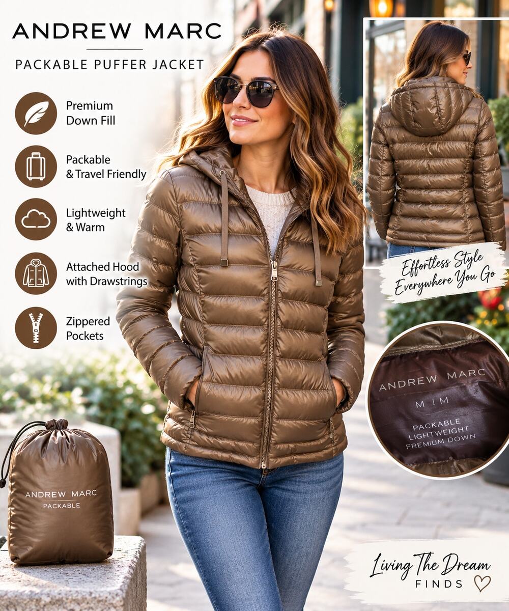 Andrew Marc Women’s Packable Puffer Jacket Medium Bronze Hooded Lightweight